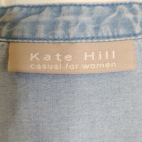 Kate Hill Denim Split Neck Long Sleeve Button Down Shirt Vintage - Picture 2 of 8